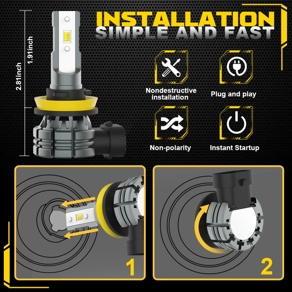 BMTxms 2 Stuks 60W 12000LM Canbus H8 H11 9005 9006 Auto Led Licht Mistlamp H9 HB3 HB4 9145 H10 Led Mistlamp 6000K 3000K 12V Diode