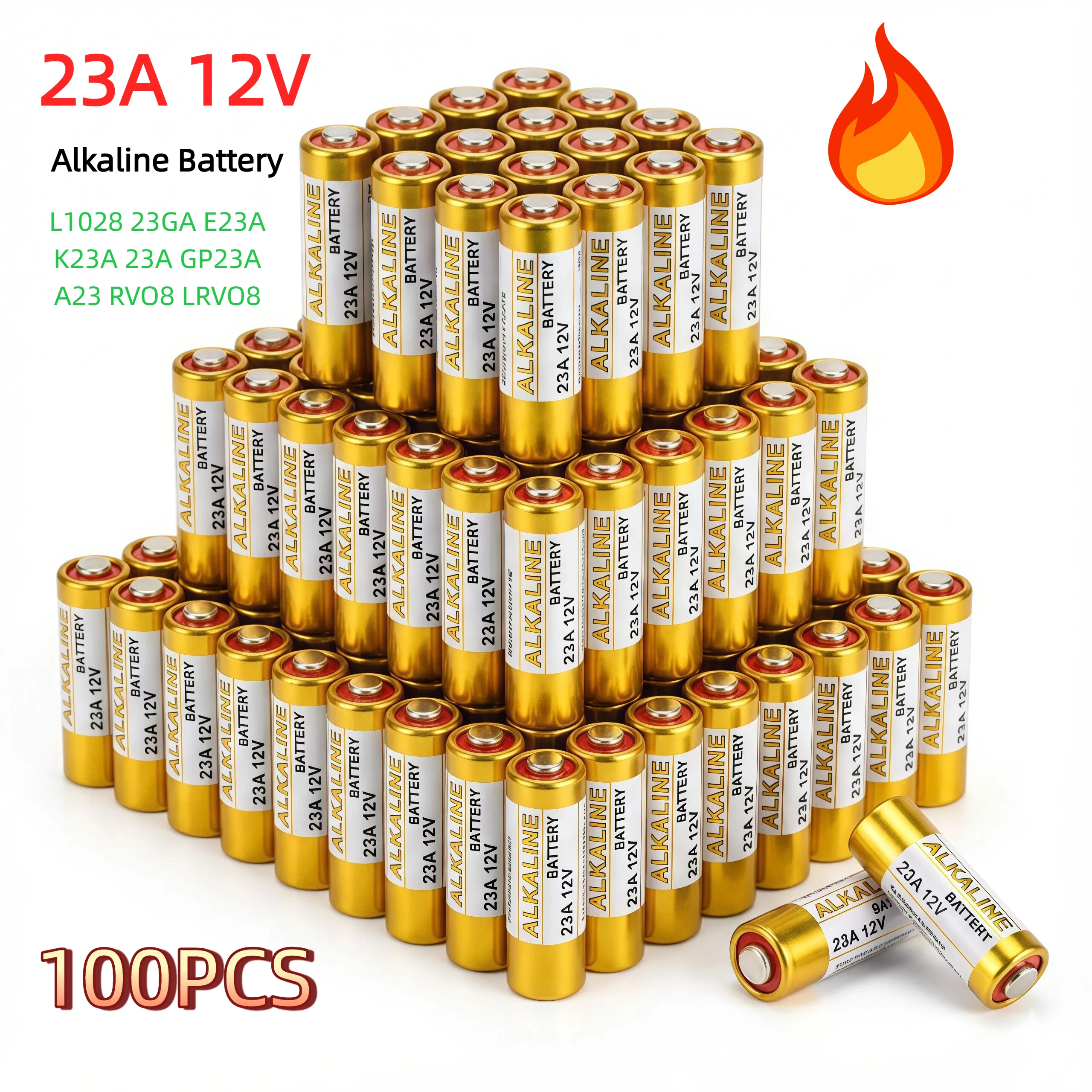 

23A 12V Alkaline Battery, High Capacity LRV08 for Garage Door Opener, Doorbell, Fan Remote, Long-Lasting 12V 100pcs