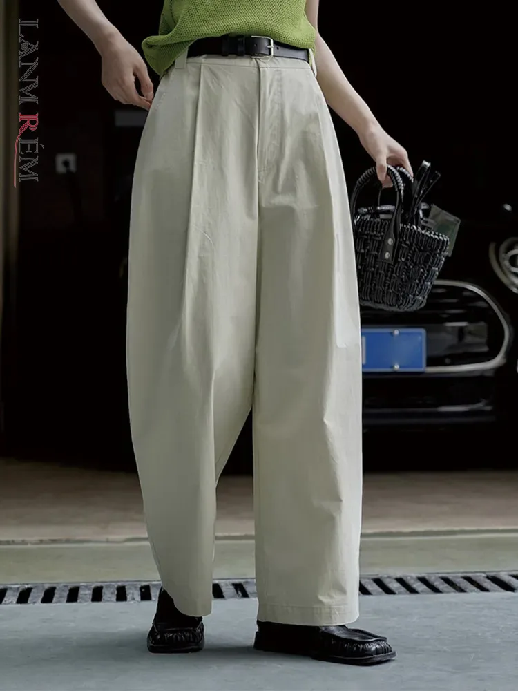 

LANMREM Retro Designer Pants For Women High Waist Korean Straight Trousers Casual Female Clothing 2023 Spring New 2YA1355