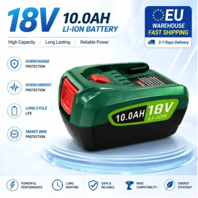 18V 10,0Ah Lithium-Ersatzakku Kompatibel mit Bosch PBA 18V für AL1810CV AL1820CV AL1830CV AL1860CV AL1880CV Ladegerät Wiederaufladbarer Akkupack Hohe Kapazität Smart BMS-Schutz