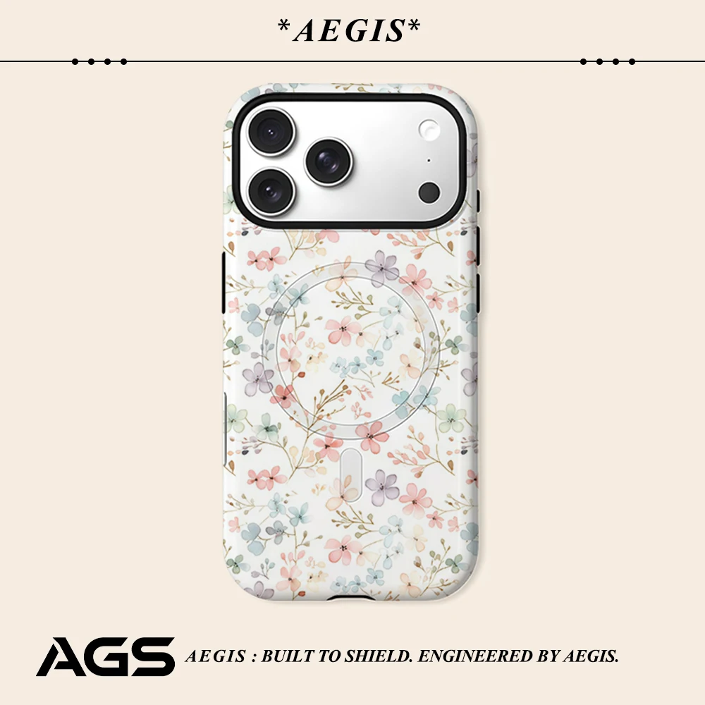 Aegis Schutzhülle mit Magnetischer Bumper für iPhone 17 16 15 14 Plus 13 Pro Max, Harte PC-Hülle mit Pastellfarbenem Aquarell-Blumenmuster
