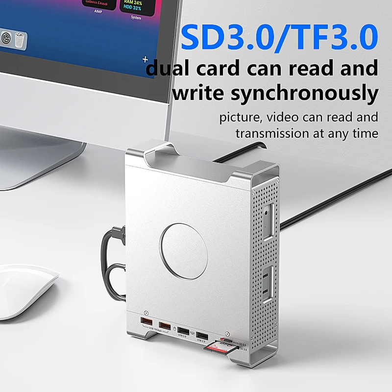 

Док-станция USB-концентратор для Mac Mini M4 M4 Pro M.2 NVMe SSD Корпус 8 ТБ Макс. 10 Гбит/с HDD USB-A&C Порты SD&TF USB-разветвитель для ПК