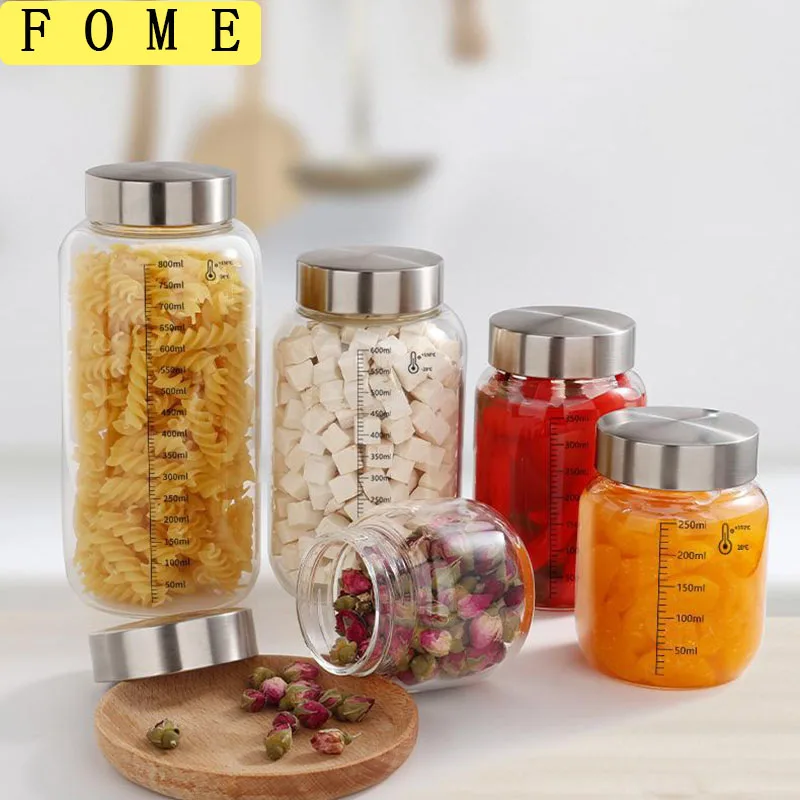 

150/250/350/600/800ml Sealed Glass Bottle With Scale Transparent Wine And Kimchi Jar Kitchen Coffee Beans Storage Bottle