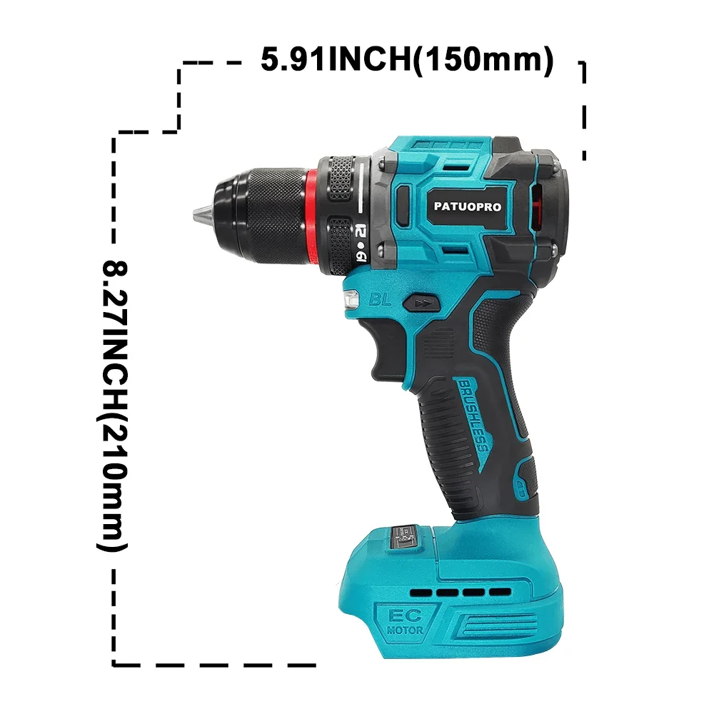 10mm Cordless Drill Rechargeable Brushless Screwdriver 2 Speed Drill Driver Handheld Power Tools For Makita 18V Battery