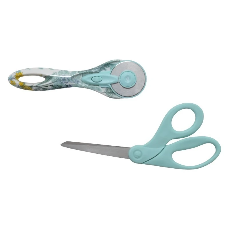 

Sewing Scissor and 45mm Rotary Fabric Cutter Set, Titanium Bonded, Blue, Floral, 2-Pack