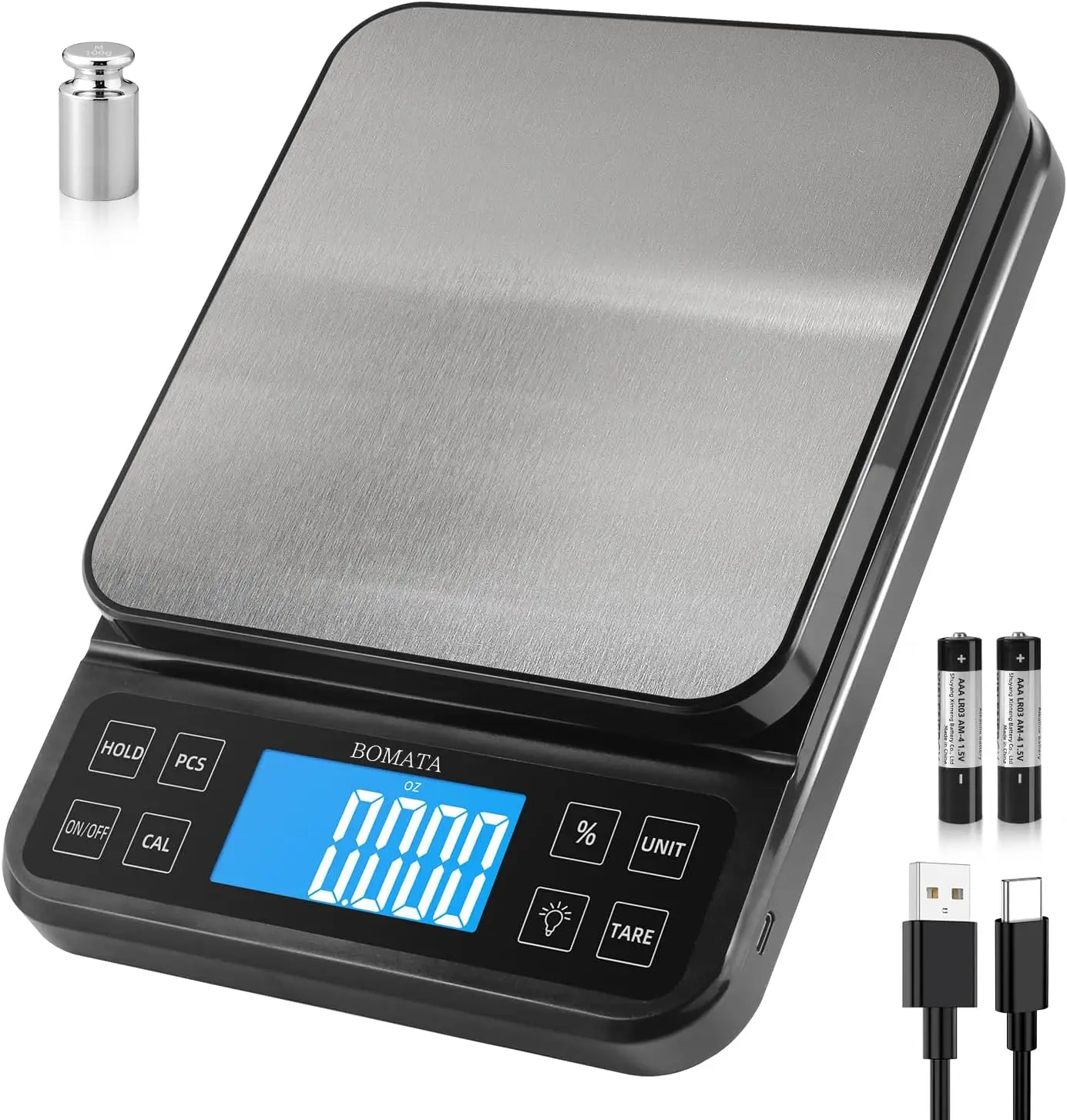 

High Precision Kitchen Scale with 0.1g Accuracy, 5kg Capacity, USB Rechargeable, Backlit LCD Display