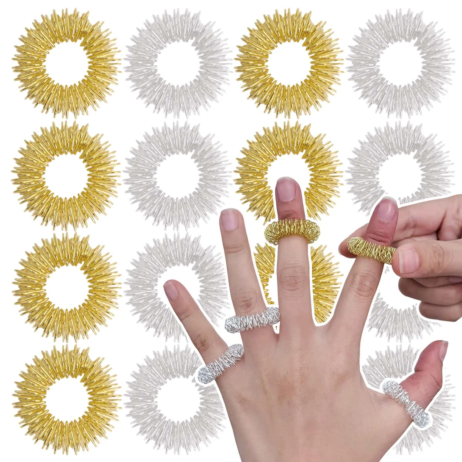 

Finger Massager Rings Stainless Steel Stress Relief Hand Acupressure Ring Decompression Mini Finger Massage Ring for Adult Kids