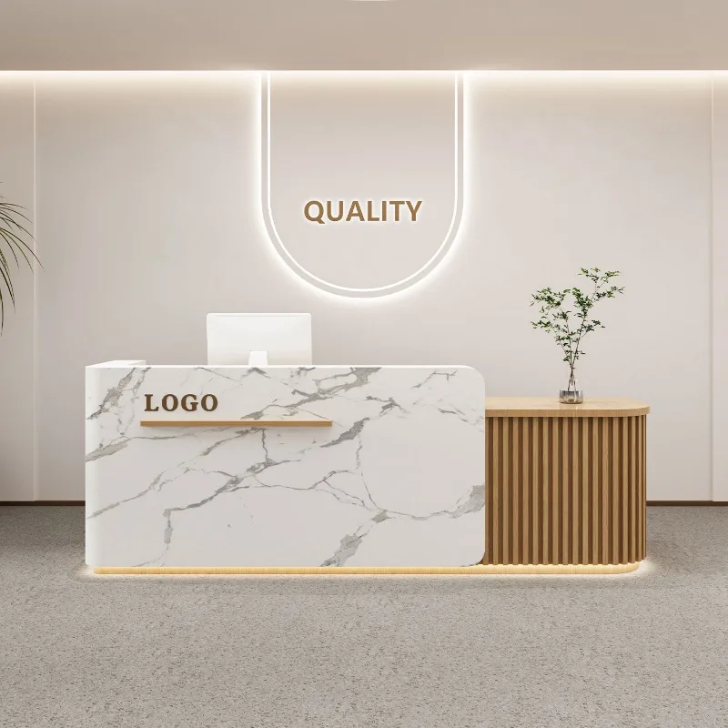 

Bar Interior Reception Desk Beauty Spa Salon Pharmacy Reception Desk Wood Front Action Comptoir Caisse Commercial Furniture