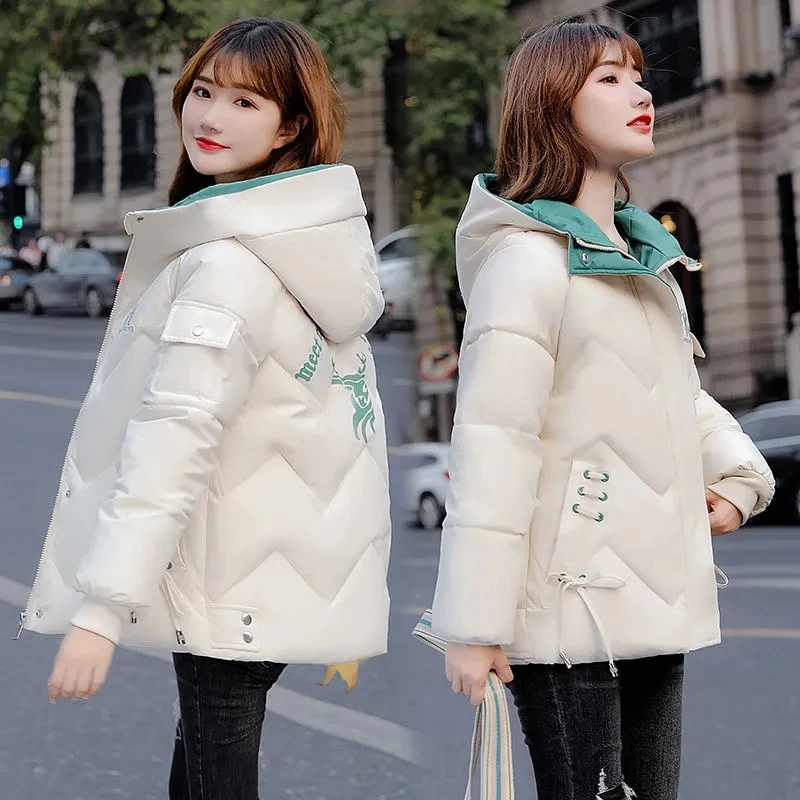 

2022 Autumn Winter New Down Cotton Coat Womens Fashion All-match Loose Casual Padded Jacket Women Large Size Short Thick Parkas