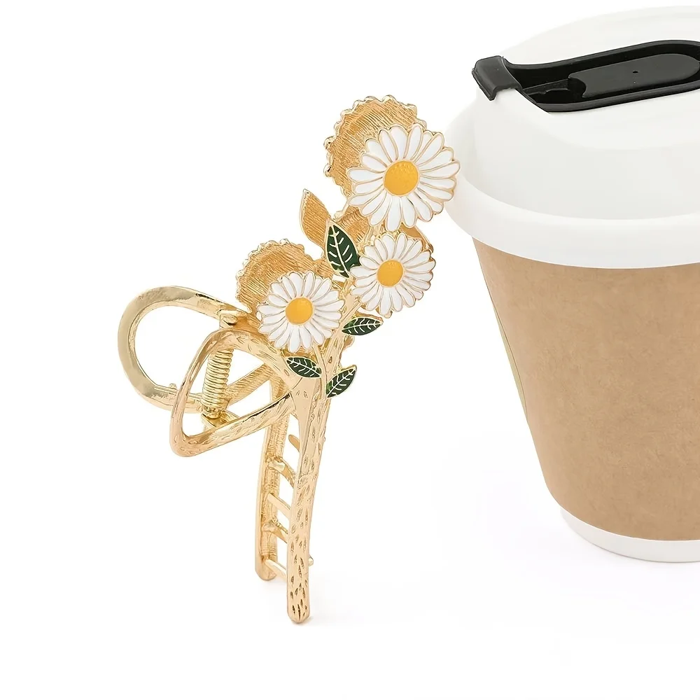 1pcs small daisy metal gripper with three-dimensional daisy hair claw bite design, firmly grasping thick and broken hair