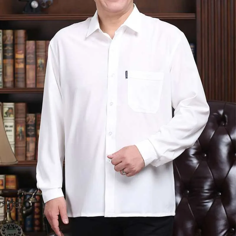 

Middle-aged Men's Business Long-sleeved Shirt Non-ironing PU Leather Thickened Spring Season Square Collar Color