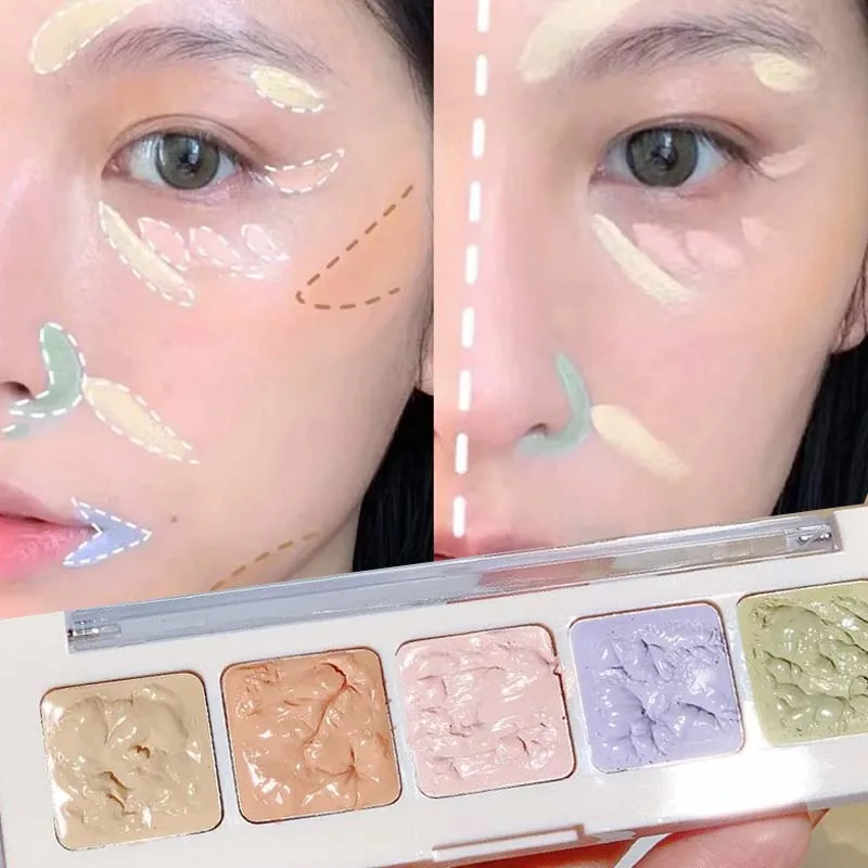 5 Farben Concealer-Palette, farbkorrigierender Concealer, Gesichtskonturierung, Highlighter, kaschiert dunkle Augenringe, gleicht den Hautton aus, Kosmetik