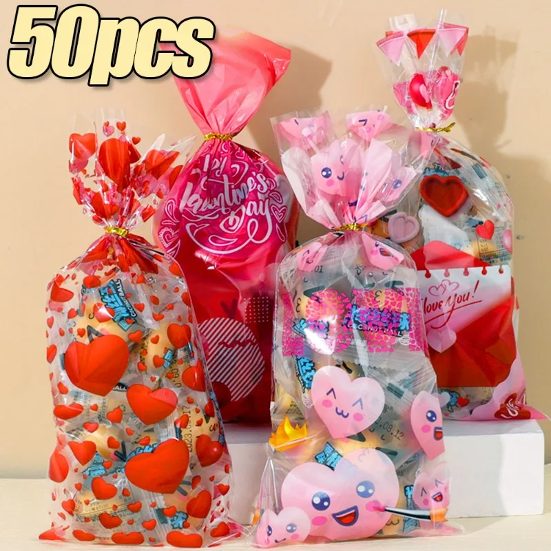 Saco De Doces De Plástico Transparente, Presentes Decorações, Embalagem De Biscoito, Bolsa De Chocolate, Dia Dos Namorados, Festa De Casamento, 50Pcs
