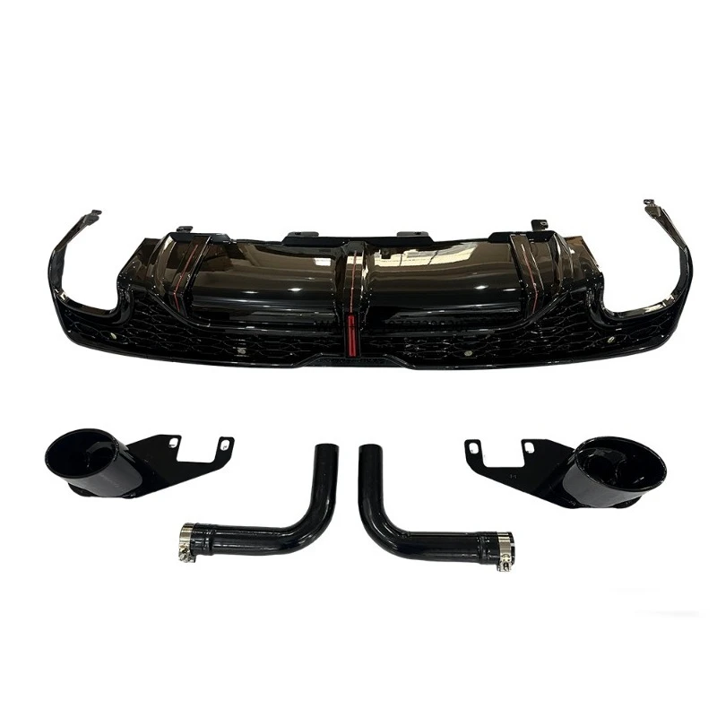 New Q7 Model Dual Outlet Rear Diffuser Lip + Exhaust Tips Full Black for Sport Version pp Material Car Parts