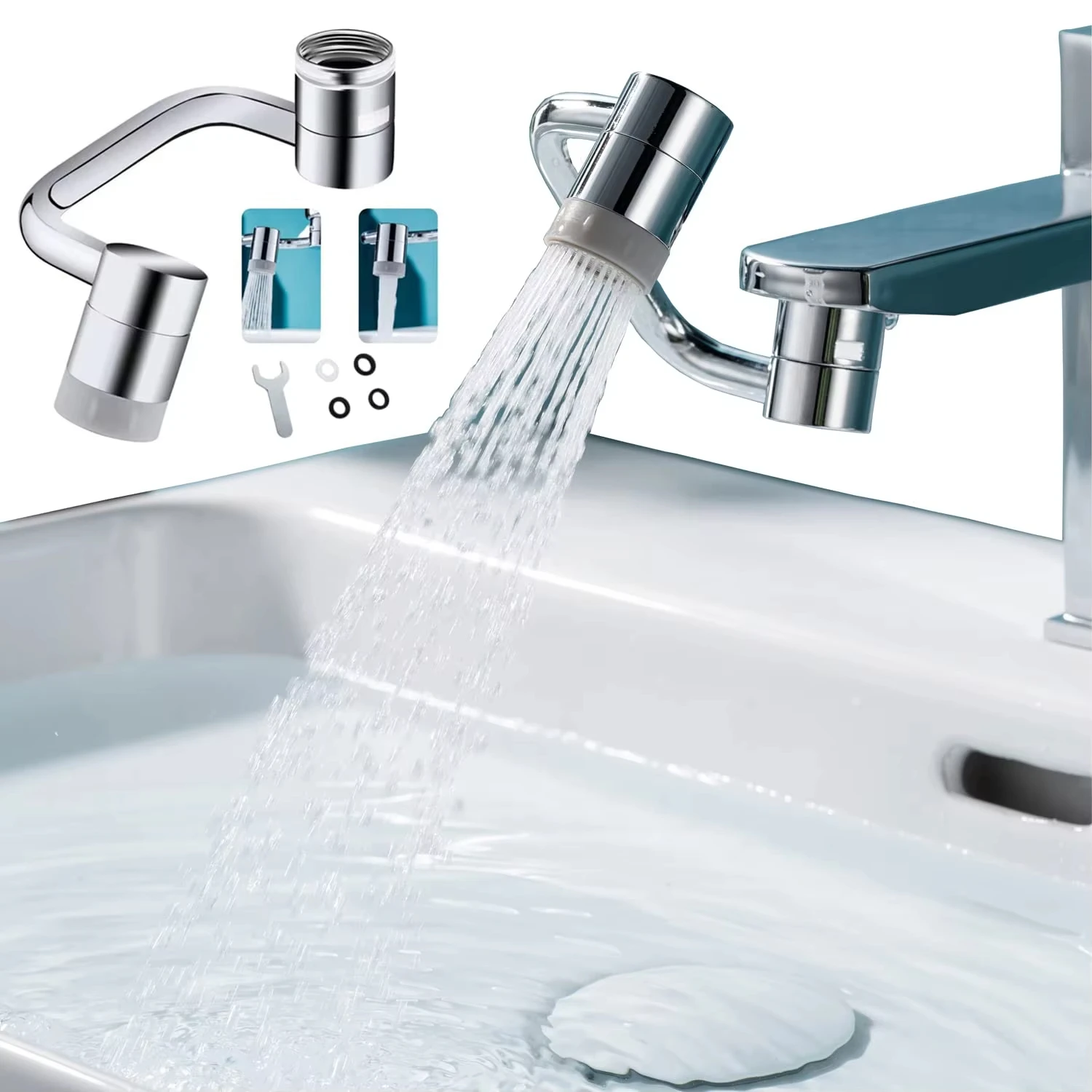 New 2 Modes of Universal Sink Faucet, Used to Reduce Splashing, 1440° Rotating Faucet Aerator Extender, 1080° Rotating Multifunctional Faucet Extender, Used for Bathroom Sink, Kitchen