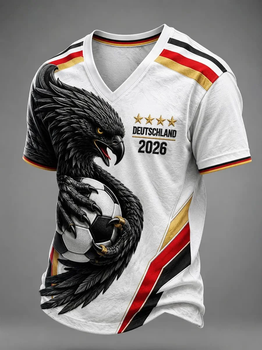 New Germany  Team Football Jersey Men's Crew Neck Sportswear with Gradient Flag & Stars Print Casual Tops Summer T Shirt - view 4