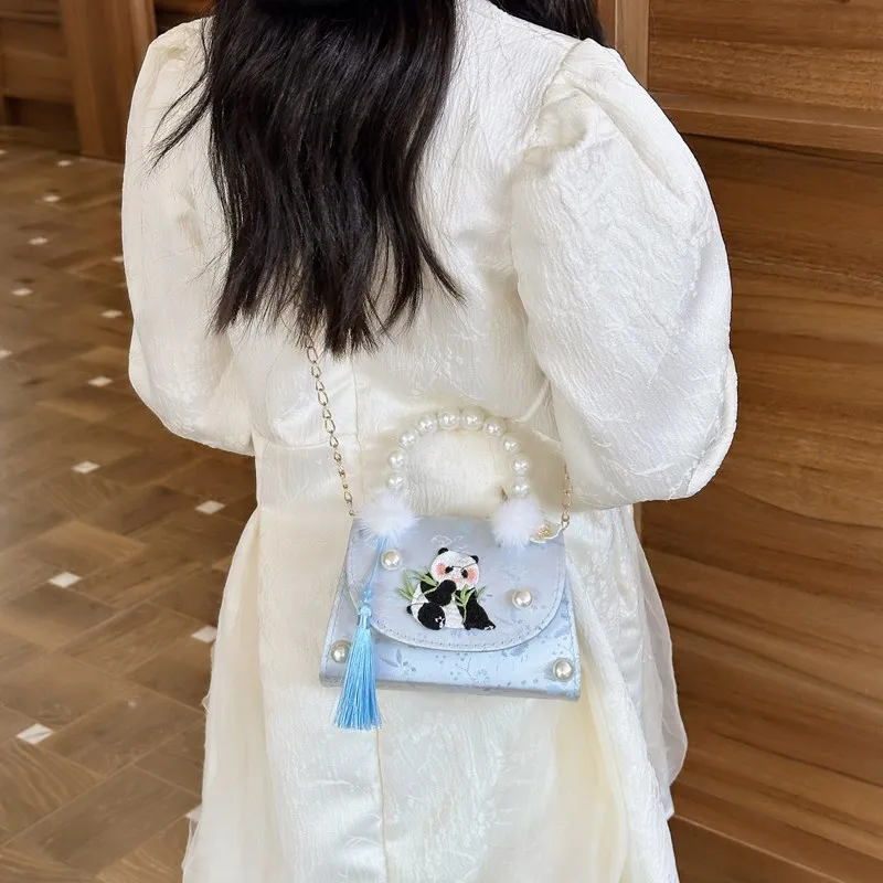 لطيف فراشة زهرة الفتيات حقائب كروسبودي الكرتون التطريز الباندا الاطفال حقيبة كتف شرابة الأطفال اللؤلؤ حقائب اليد محفظة نسائية للعملات المعدنية #3