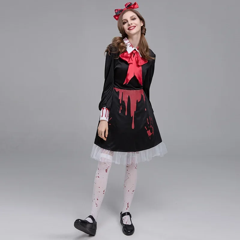 Sangrento Zombie Vampire Roupas para Meninas, Performance Wear Set, Filme de Terror, Maquiagem Ball Roupas, Halloween Cosplay Traje