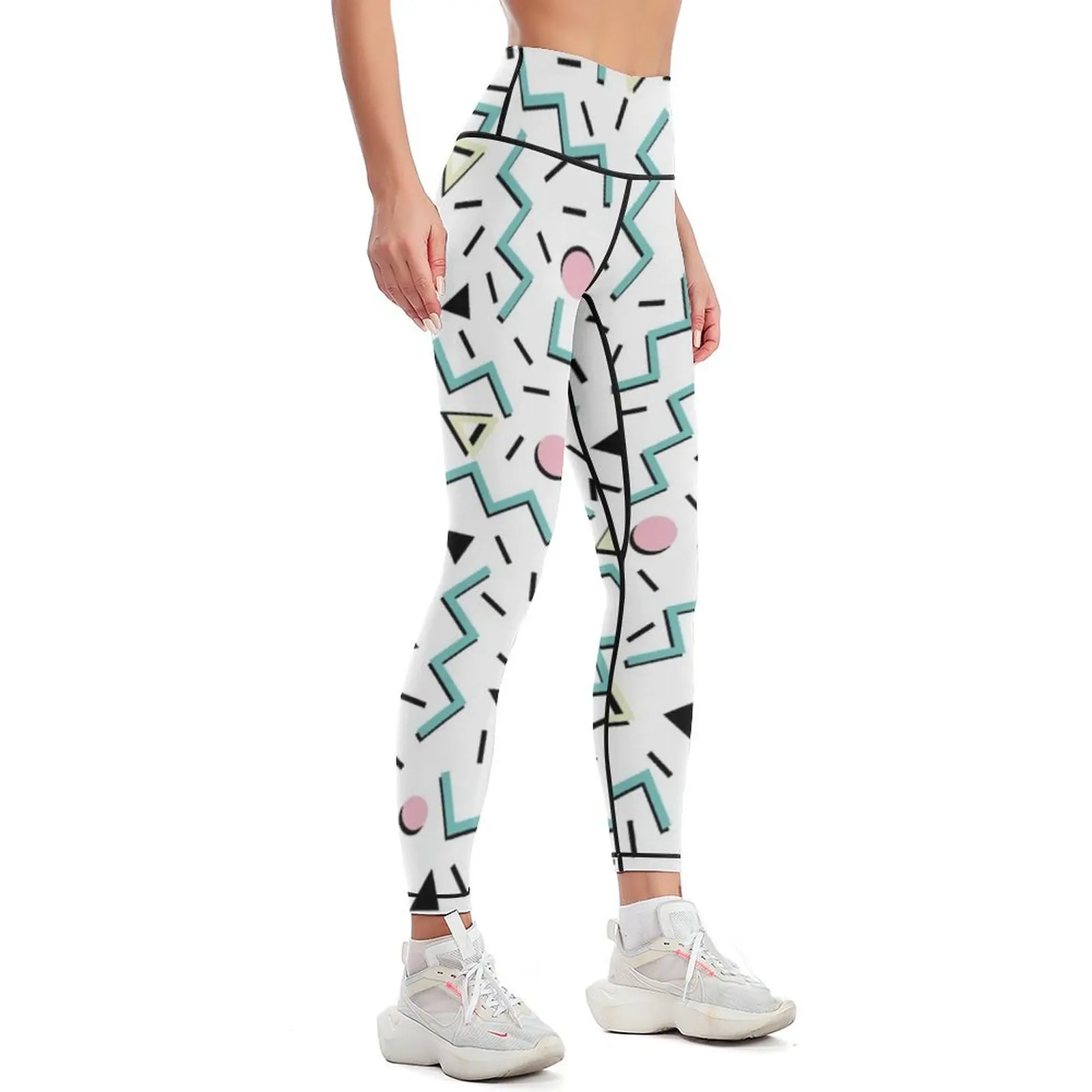 Funky Memphis Pattern Design Leggings, Calças Esportivas Femininas, Mulher Vestuário de Ginásio, Voltar aos anos 80