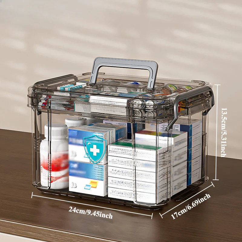 Klare Medikamenten-Organizer-Aufbewahrungsbox mit Tablett, verdickte Medikamentenbehältertruhe, Mehrzweck-Medizinkoffer mit Etiketten – Detail 3