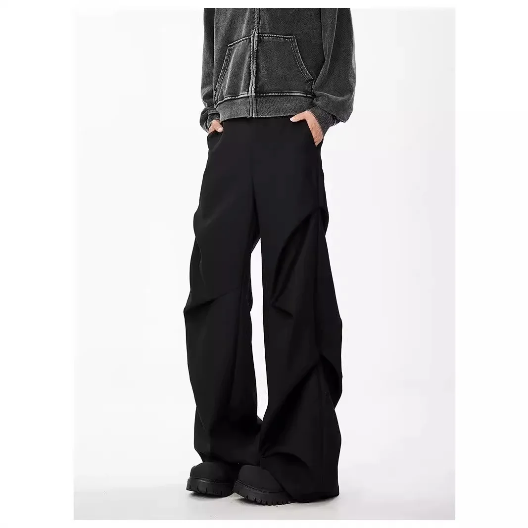 

American Niche Pleated Floor-length Slightly Flared Casual Pants High-end Loose Straight Drapey Trousers for Men