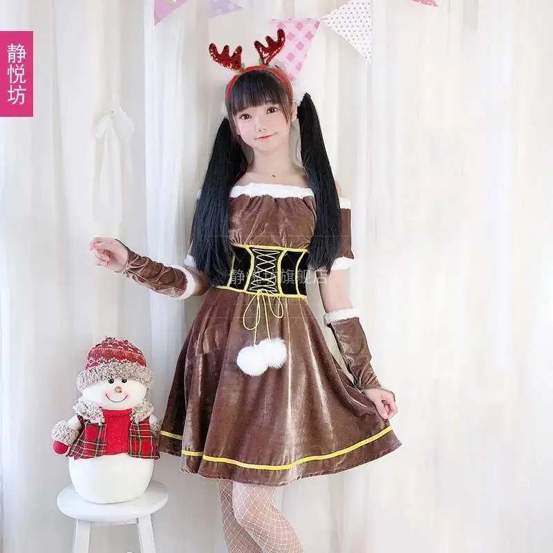 

Платье с оленями для взрослых и женщин, Рождественский костюм, праздничный наряд, комплект Снеговика Санта-Клауса