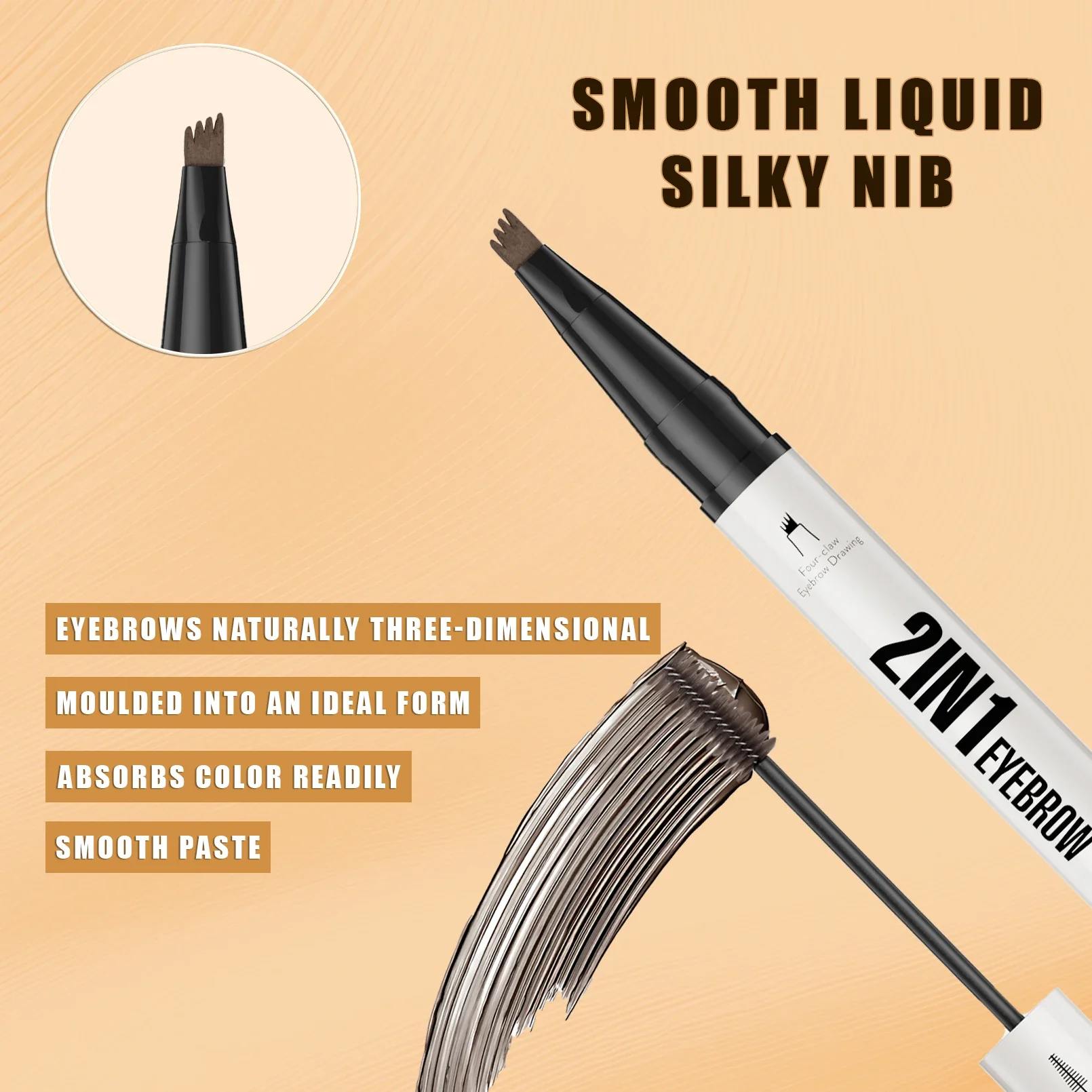 Dual Head Four Claw Eyebrow Pen 2in1 Tint Liquid Pencil Waterproof Quick Dry Lasting Makeup Cosmetics