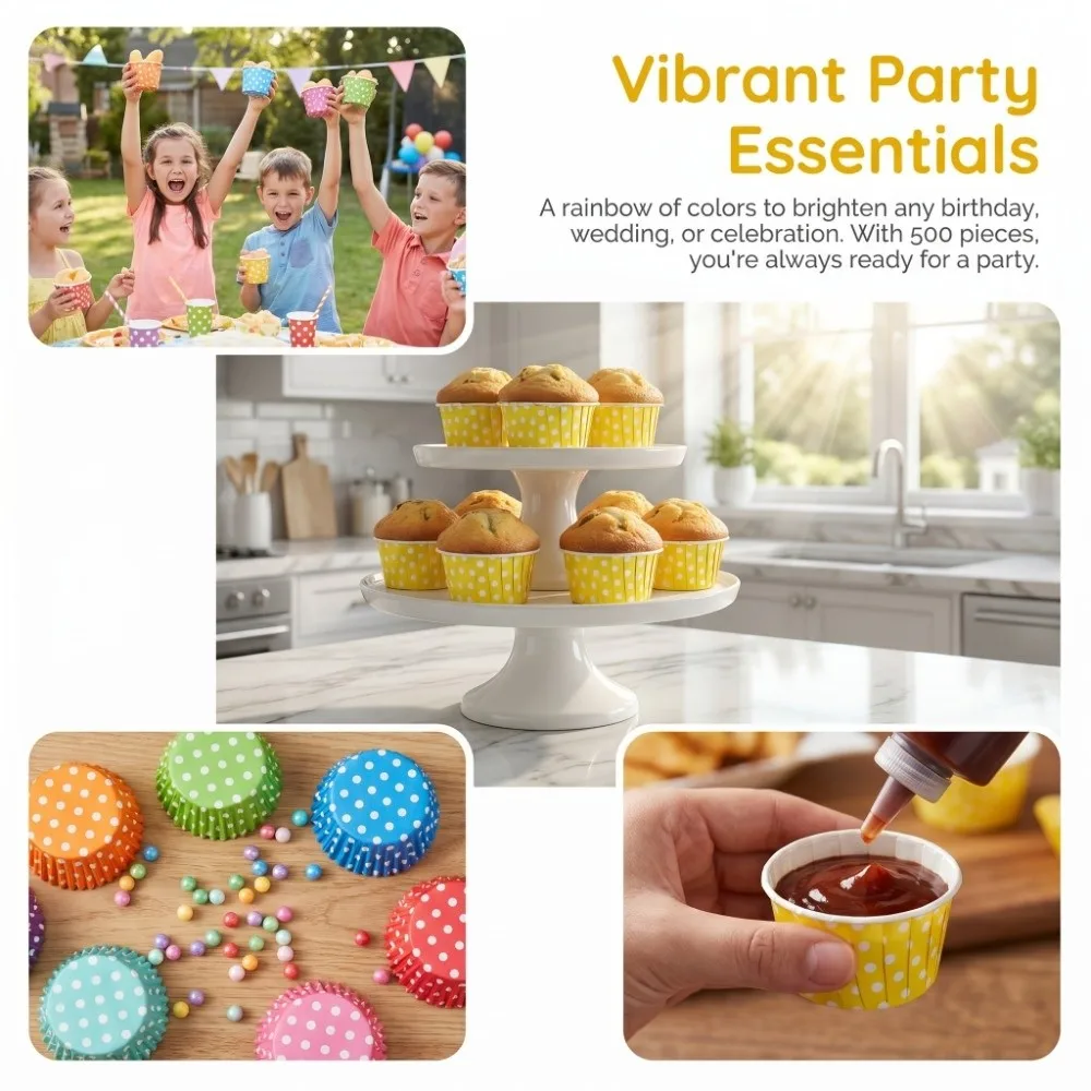 100pcs Coated Paper Paper Cake Cupcake Liner Polka Dot Rolled Edge Muffin Baking Cup Non-Stick Round Cake Baking Paper