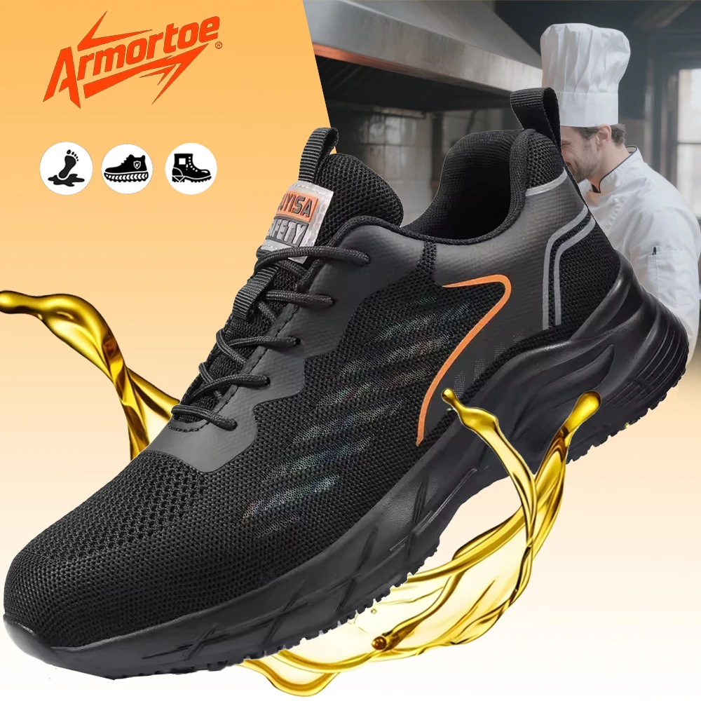 

ArmorToe Chef Shoes Летние модели Дышащая легкая нескользящая защитная обувь Водонепроницаемая масляная противоскользящая обувь # Броня5018