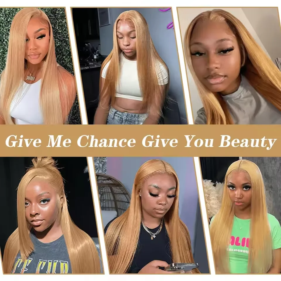 30 40 inches Honey Blonde Wig Human Hair Bone Straight Wigs 13x6 Hd Lace Frontal Wigs For Women 200% Density 27# Colored Lace Front Wigs - view 7