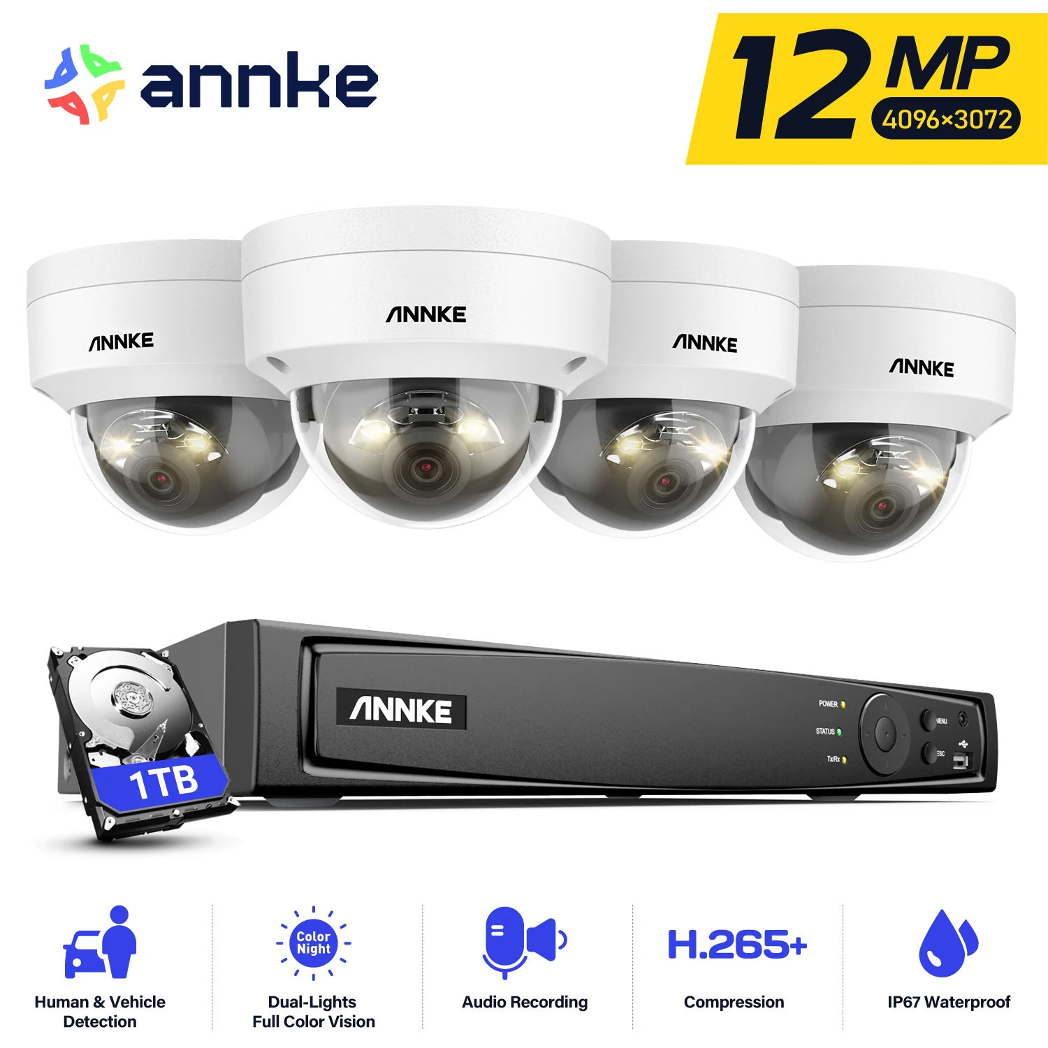 ANNKE 12MP Security Camera System Ultra HD 12MP POE NVR Built-in mic Dual Light Color Night Vision CCTV Video Surveillance Set