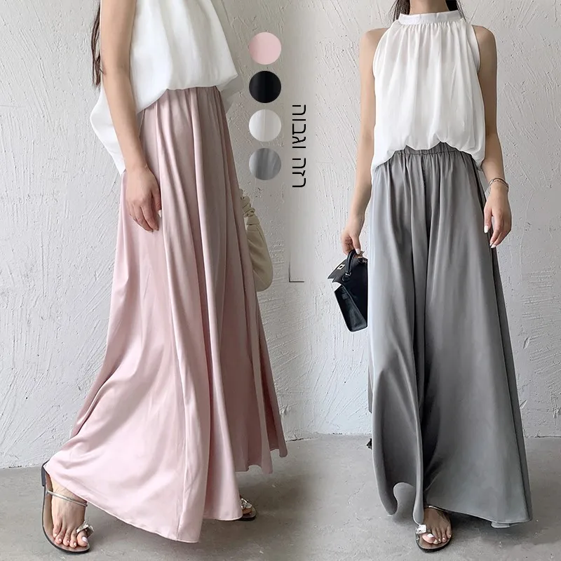 Ice Silk Wide Leg Pants Women High Waist Draped Summer Thin Loose Ethereal Satin Skirt Pants Polyester Fiber 25-29 Years Old
