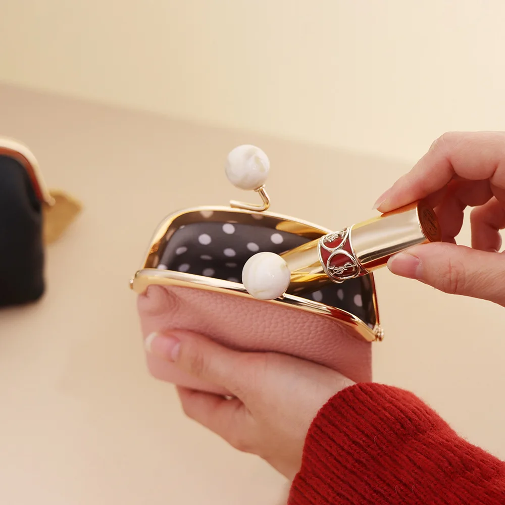 여성용 동전 지갑 정품 가죽 작은 동전 지갑 패션 키스 잠금 미니 동전 홀더 여성용 디자이너 미니 지갑