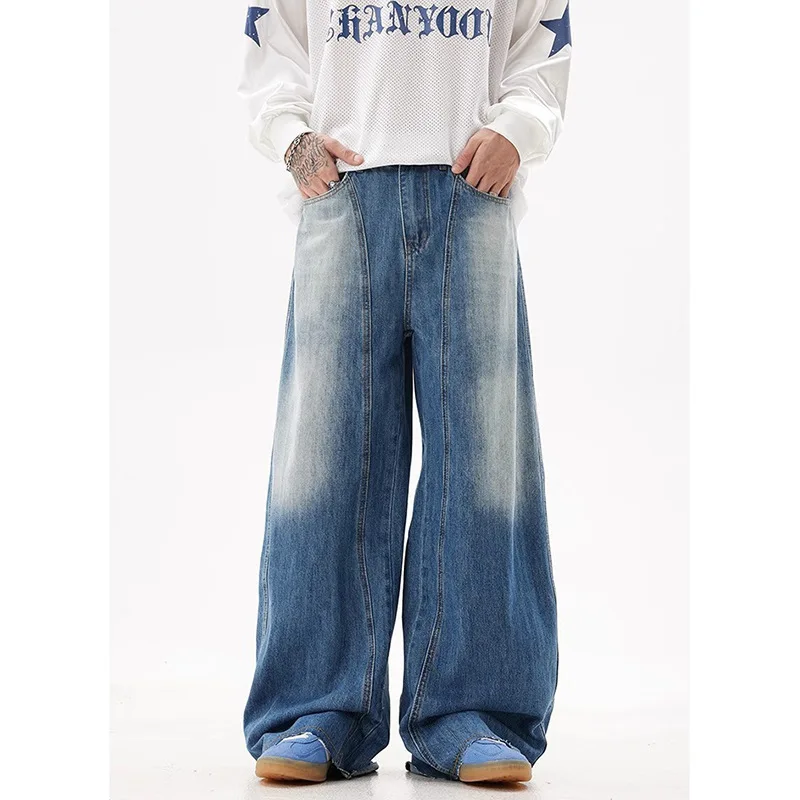 

Man Jeans Pants Leisure Wide Legs 2024 Loose Vintage Retro Blue American-Style Cleanfit