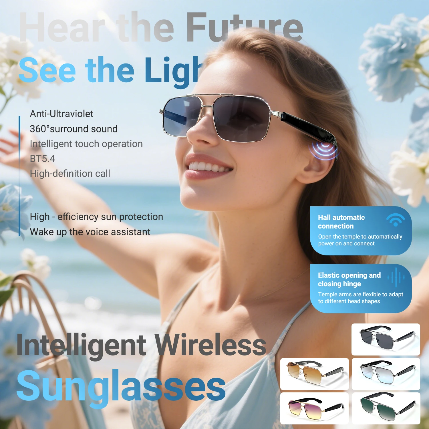 

LIGE новые умные очки с динамиком, Bluetooth, беспроводное аудио, сенсорное, громкая связь, стерео музыкальные наушники, умные солнцезащитные очки