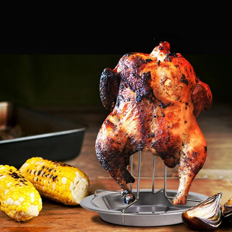 Roasting Chicken Grill Stand Roaster Rack with Tray Kitchen Outdoor BBQ Tools Stainless Steel Non-stick Grilled Chicken Plate view 4