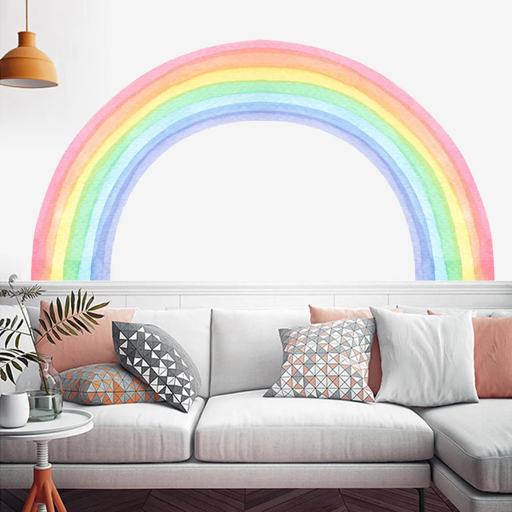 Cartoon Rainbow Wall Stickers Watercolor Bedroom Living Room Home Decor Art Eco-frienly Removable Decals PVC Murals Decor