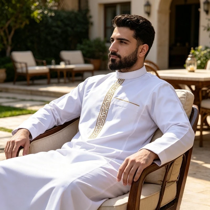 

Muslim Abaya Men Arab Islamic Loose Shirt Robe Ethnic Style Casual Jubba Thobe Dubai Hooded Caftan