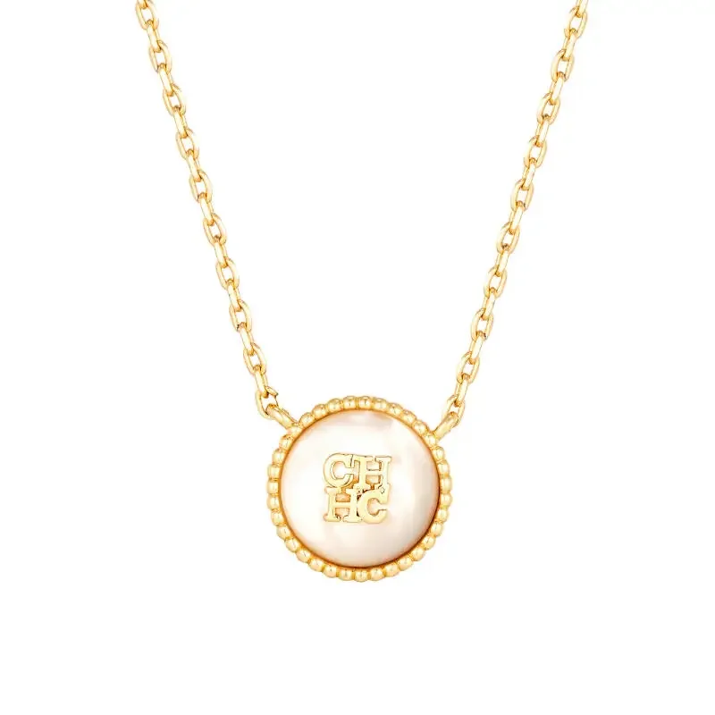 CH Round White Shell Logo Pendant Necklace Cosplay Accessories Gold Plated Womens Horrorcosplaycostumeprops