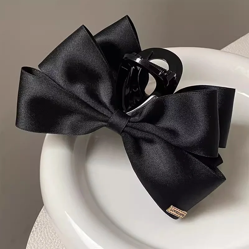 Pince à cheveux française élégante, pince à griffes avec nœud noir, Style Hepburn pour femmes et fil