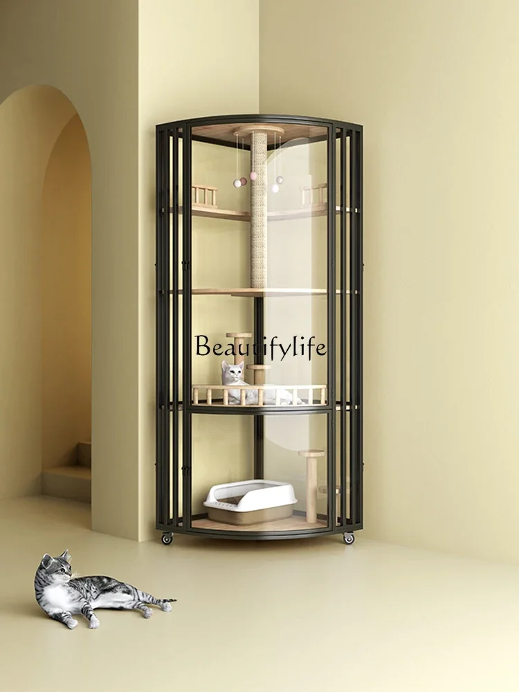 

cage de cacheté Cat Villa Indoor Non-Occupied Panoramic Glass Cage Cat House Corner Premium Cat Villa