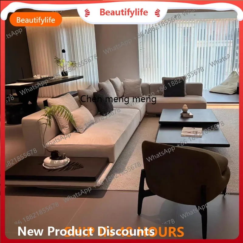 H  Minimalist fabric sofa living room large apartment combination villa high-end cotton and linen new special-shaped sofa