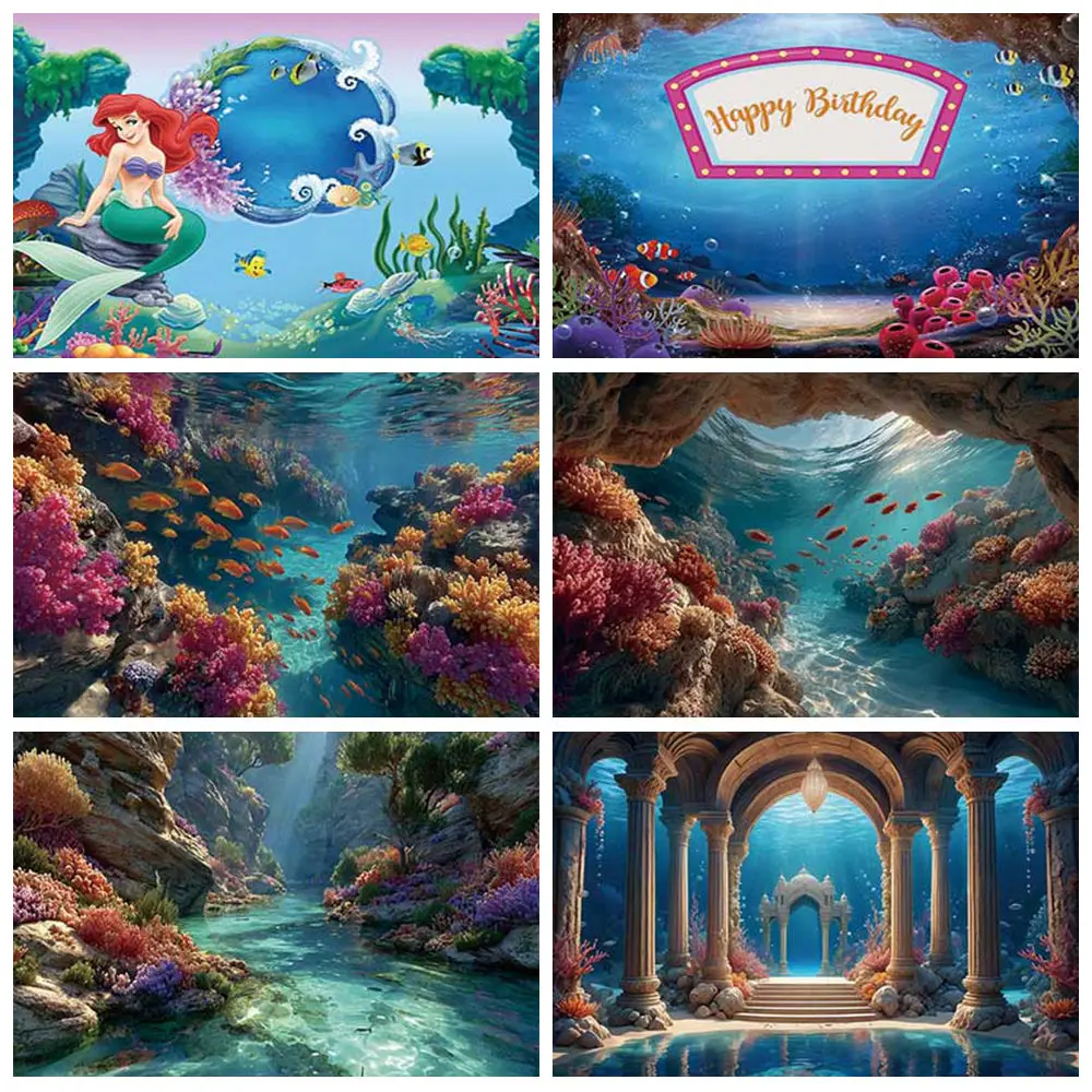 

Under the sea backdrop for photography mermaid princess birthday party background castle kids girl theme birthday photo backdrop