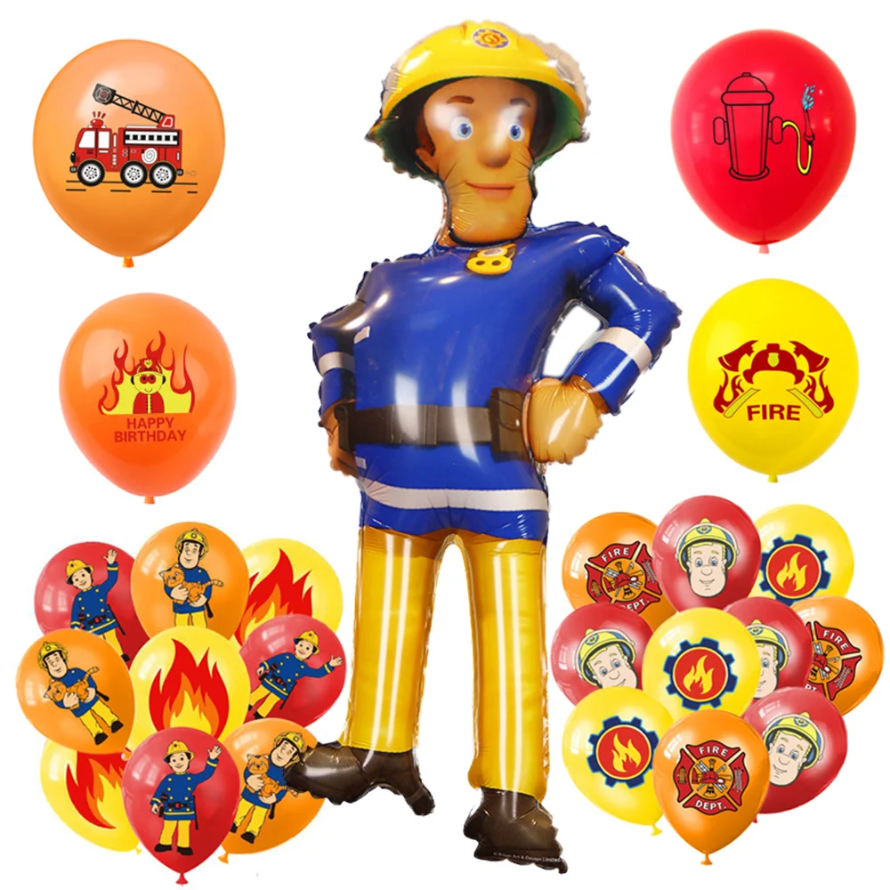 Fireman Sam Birthday Party Decoration Foil Balloon Sammy Firefighter Latex Ballons Child Gifts Fire Department Party Supplies