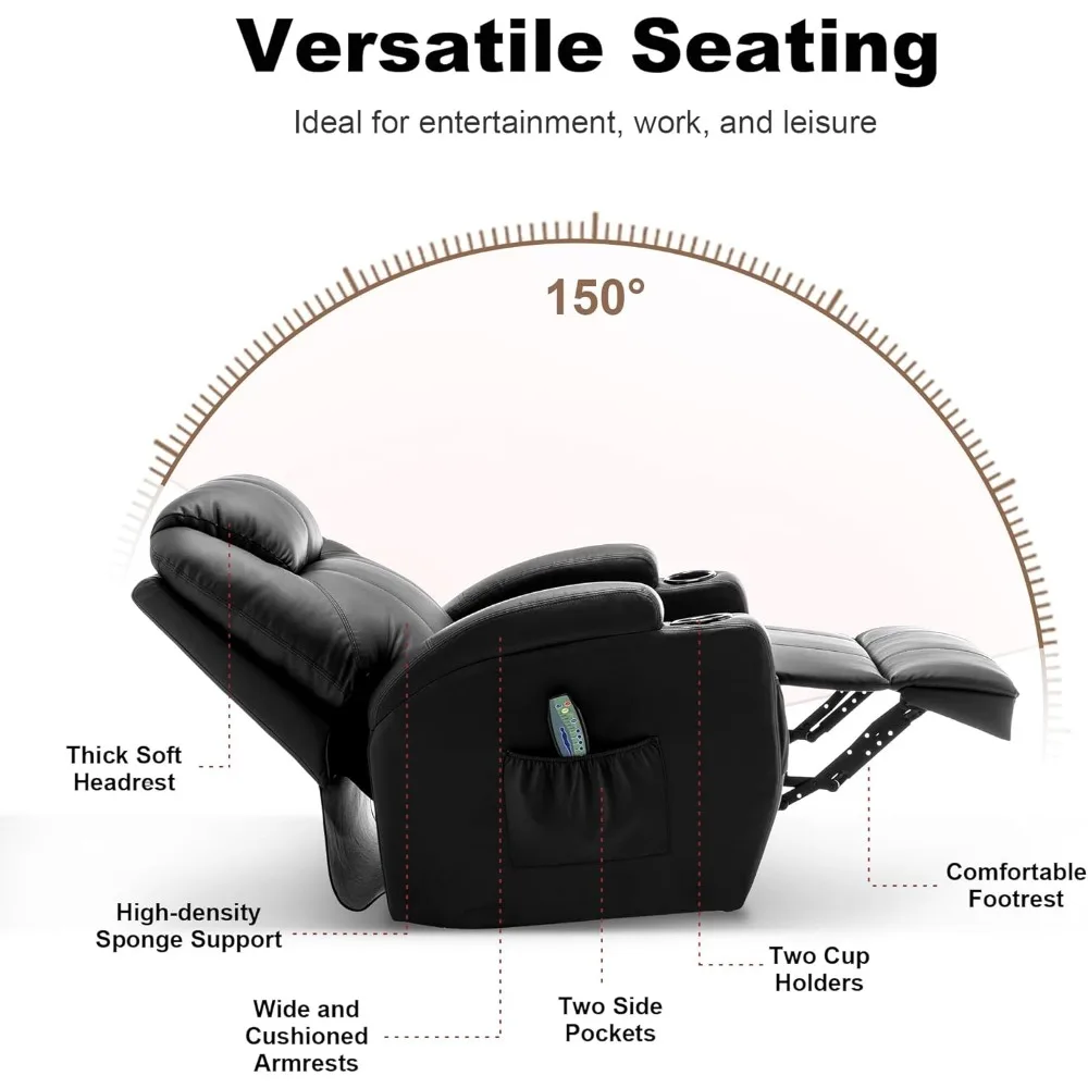 Fauteuil, schommelstoel met massage en warmte, 360° °   Draaibare fauteuils, handmatige schommelfauteuil met afstandsbediening