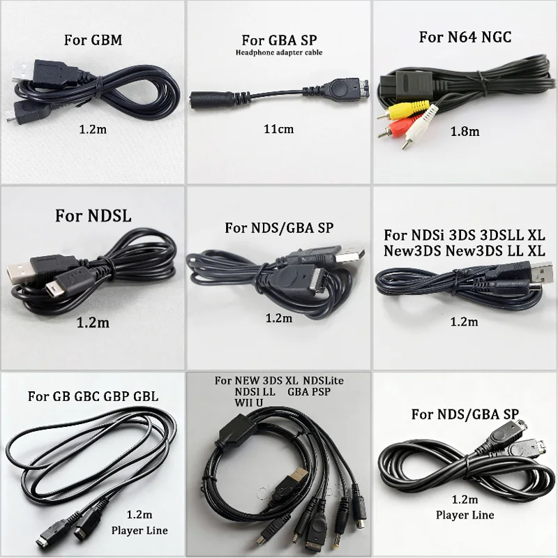 

1PC Game Accessory USB Charger Cable AV RCA Cord Earphone Adapter Replacement Wire For GBA SP N64 NGC NDS 3DS GB GBC PSP WII U
