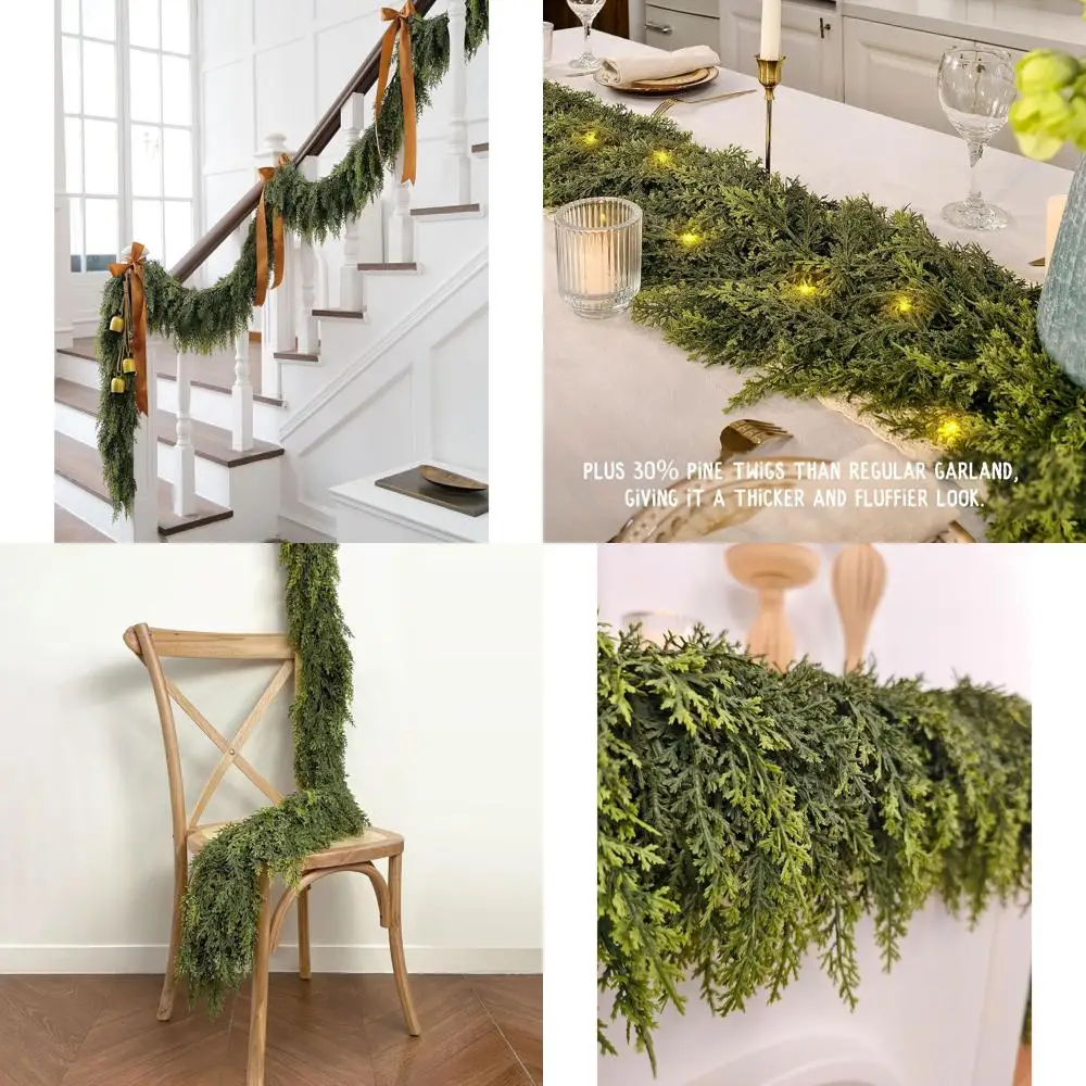 

Гирлянда из кедра со светодиодной подсветкой длиной 6 футов на Рождество и Новый год, идеально подходит для каминных и лестничных перил, прочный декор для внутреннего и наружного использования с таймером