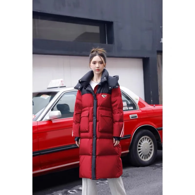 

Long Down Coat for Women, Loose Hooded Snow Coat, White Duck, Thickened Warm Jacket, Overcoat, New Outerwear, Winter, 2024