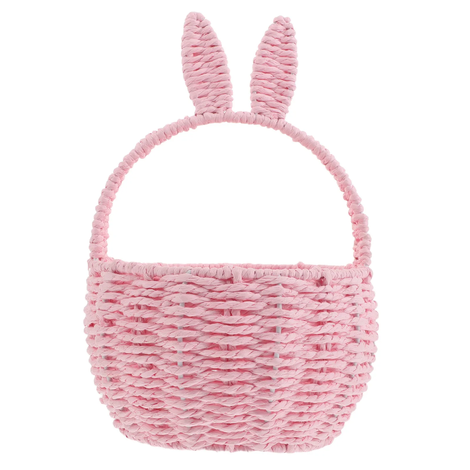 Handheld Bunny Ear Basket Woven Natural Paper Rope Floral Arrangement Basket Picnic Fruit Storage Wedding Favor Desktop Decor