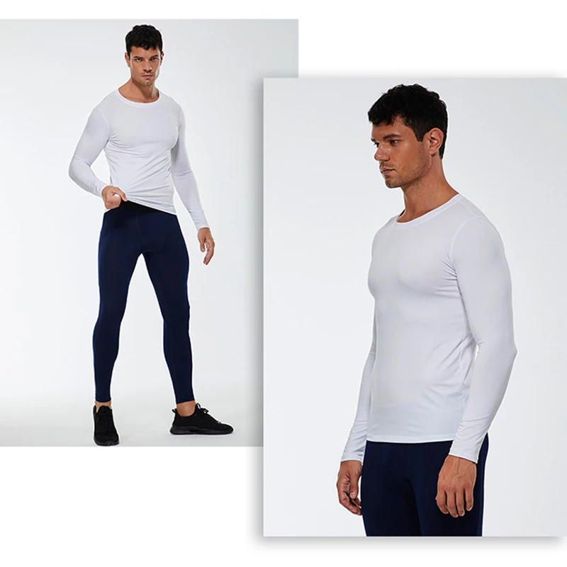 Mens Compression Running T-Shirt Fitness Tight Long Sleeve Sport Tshirt Training Jogging Shirts Gym Sportswear Quick Dry Clothes